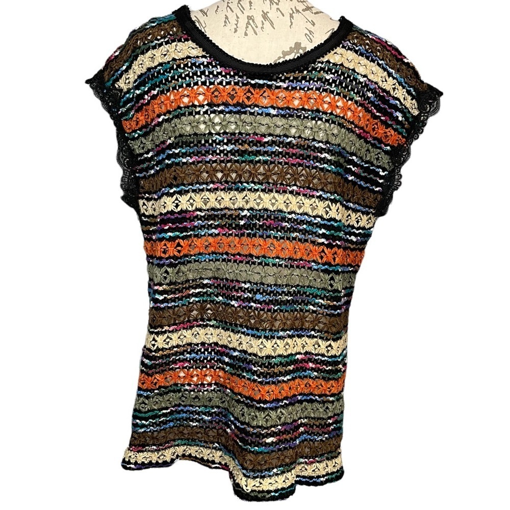 Free People New Romantics crochet Chenille Stripe Knit Top - Picture 3 of 6